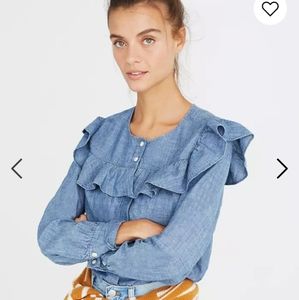 NWOT Madewell Chambray Ruffled Yoke Shirt